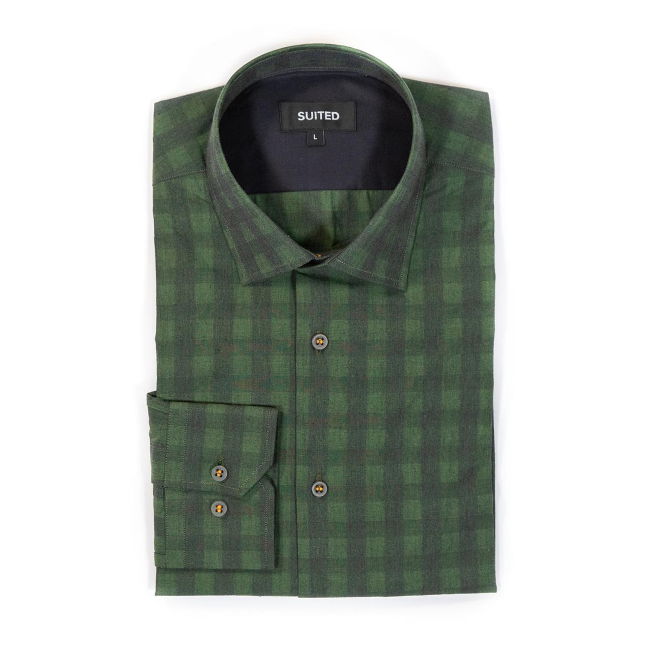 Hunter green dress shirt men